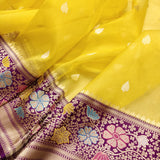 Yellow Color Pure Kora Silk Handwoven Banarasi Saree