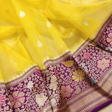 Yellow Color Pure Kora Silk Handwoven Banarasi Saree