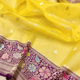 Yellow Color Pure Kora Silk Handwoven Banarasi Saree