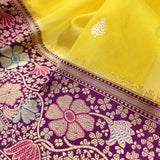 Yellow Color Pure Kora Silk Handwoven Banarasi Saree