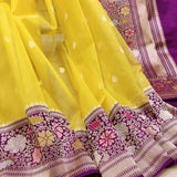 Yellow Color Pure Kora Silk Handwoven Banarasi Saree