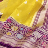 Yellow Color Pure Kora Silk Handwoven Banarasi Saree