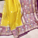 Yellow Color Pure Kora Silk Handwoven Banarasi Saree