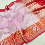 Pink Colour Pure Kora Silk Handwoven Banarasi Saree