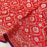 Red Color Pure Katan silk ektara jamdani Banarasi saree.