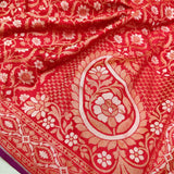 Red Color Pure Katan silk ektara jamdani Banarasi saree.