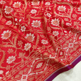 Red Color Pure Katan silk ektara jamdani Banarasi saree.