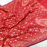 Red Color Pure Katan silk ektara jamdani Banarasi saree.