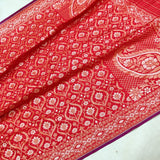 Red Color Pure Katan silk ektara jamdani Banarasi saree.