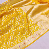 Yellow Color Pure Katan Silk Handwoven Banarasi Saree