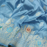 Sky Blue Color Pure Katan Silk Handwoven Banarasi Saree