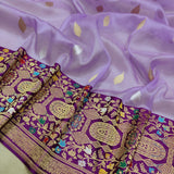 Lavender Color Pure Kora Silk Handwoven Banarasi Saree