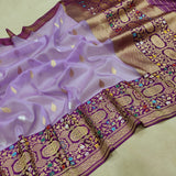 Lavender Color Pure Kora Silk Handwoven Banarasi Saree