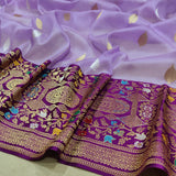 Lavender Color Pure Kora Silk Handwoven Banarasi Saree