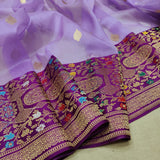 Lavender Color Pure Kora Silk Handwoven Banarasi Saree