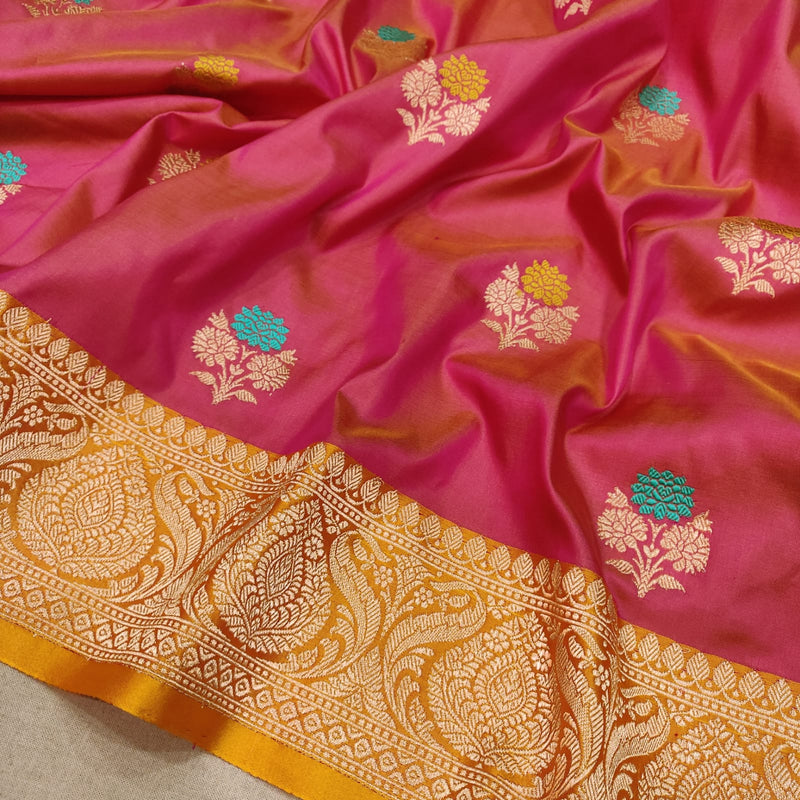 Dual Shade Pure Katan Silk Handwoven Banarasi Saree