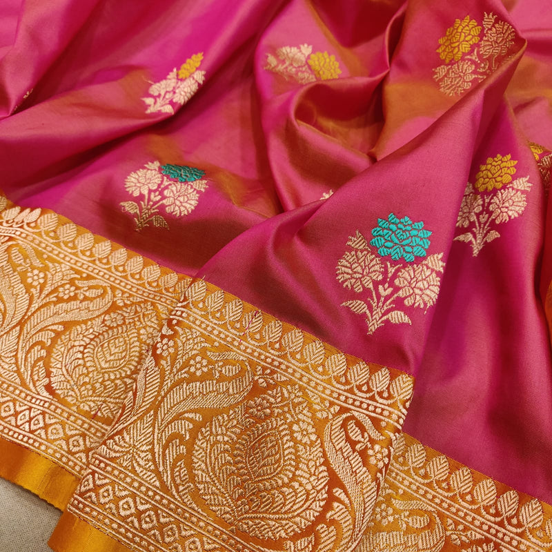 Dual Shade Pure Katan Silk Handwoven Banarasi Saree
