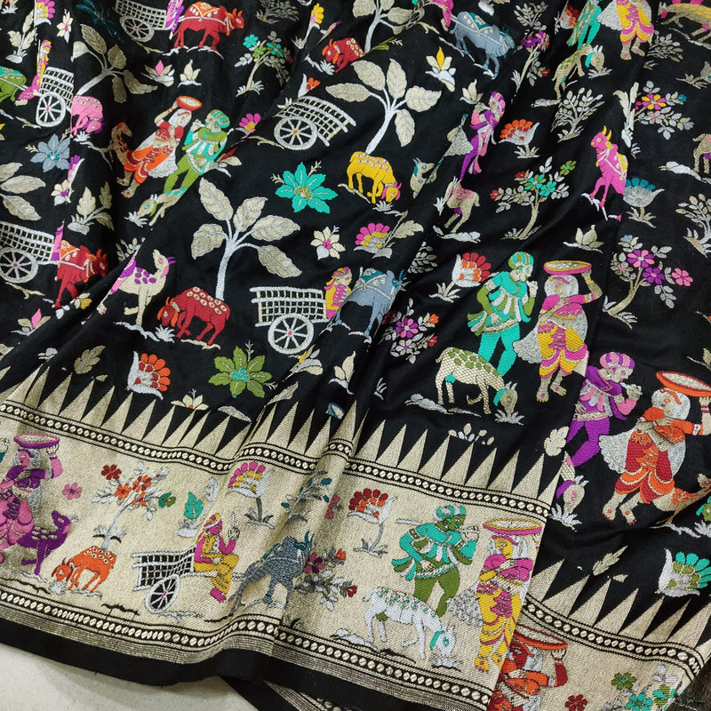 Black Colour Katan Silk Handwoven Banarasi Saree