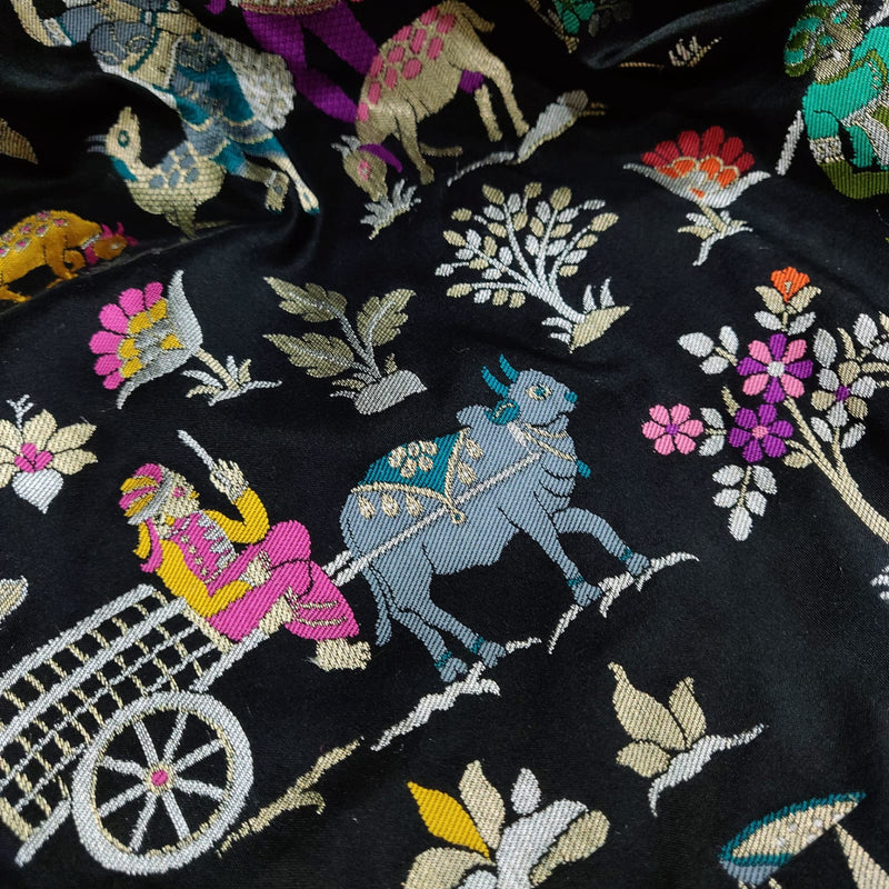 Black Colour Katan Silk Handwoven Banarasi Saree