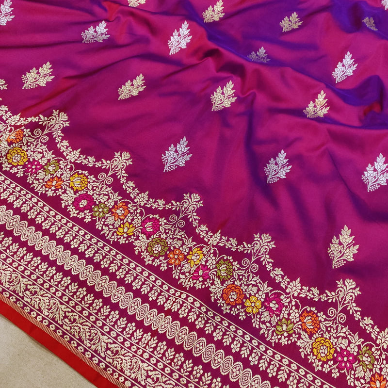 Magent Color Pure Katan Silk Handwoven Banarasi Saree