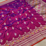 Magent Color Pure Katan Silk Handwoven Banarasi Saree