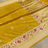 Mustard Yellow Color Pure Katan Silk Handwoven Banarasi Saree