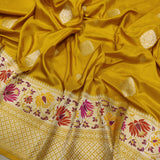 Mustard Yellow Color Pure Katan Silk Handwoven Banarasi Saree