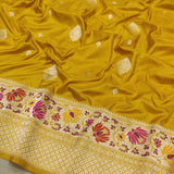 Mustard Yellow Color Pure Katan Silk Handwoven Banarasi Saree