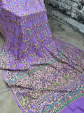 Lavender Color Pure Chiffon Handwoven Bandhani Banarasi Saree