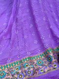 Lavender Color Pure Chiffon Handwoven Bandhani Banarasi Saree