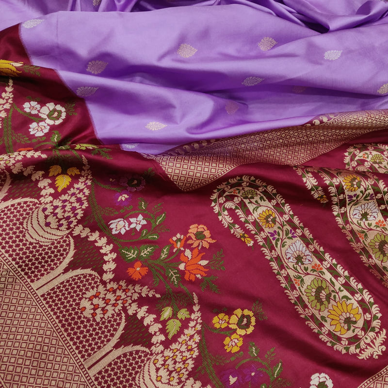 Lavender Color Pure Katan Silk Handwoven Banarasi Saree
