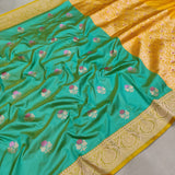 Sea Green Color Pure Katan Silk Handwoven Banarasi Saree