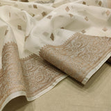 White Color Pure Kora Silk Handwoven Banarasi Saree