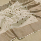 White Color Pure Kora Silk Handwoven Banarasi Saree