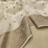 White Color Pure Kora Silk Handwoven Banarasi Saree