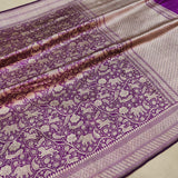 Purple Color Pure Katan Silk Handwoven Tanchoi Banarasi Saree