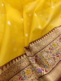 Yellow Color Pure Kora Silk Handwoven Banarasi Saree