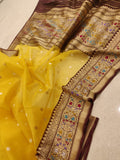 Yellow Color Pure Kora Silk Handwoven Banarasi Saree