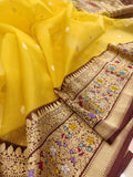 Yellow Color Pure Kora Silk Handwoven Banarasi Saree