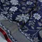 Navy Blue Color Pure Katan silk ektara jamdani Banarasi saree.