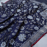 Navy Blue Color Pure Katan silk ektara jamdani Banarasi saree.