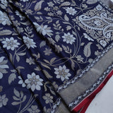 Navy Blue Color Pure Katan silk ektara jamdani Banarasi saree.