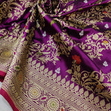 Deep Magenta Katan Silk Handwoven Jungla Banarasi Saree