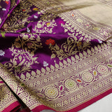 Deep Magenta Katan Silk Handwoven Jungla Banarasi Saree