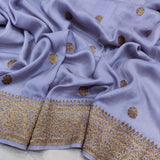 Lavender Color Pure Creap Silk Handwoven Banarasi Saree