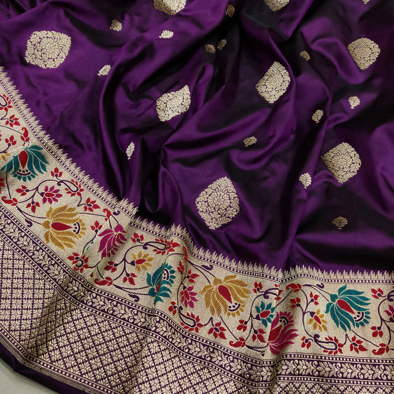 Purple Color Pure Katan Silk Handwoven Banarasi Saree