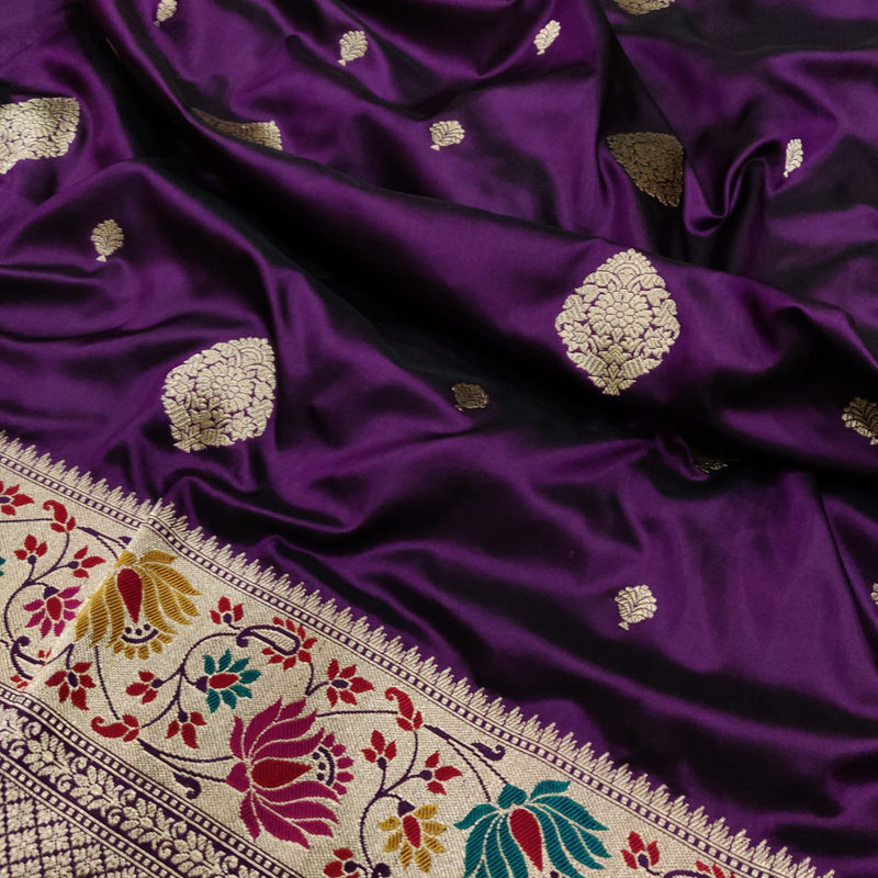 Purple Color Pure Katan Silk Handwoven Banarasi Saree