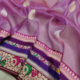 Lavender Color Kora Silk Handwoven Banarasi Saree