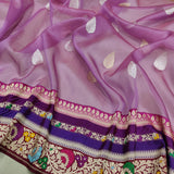 Lavender Color Kora Silk Handwoven Banarasi Saree