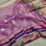 Lavender Color Kora Silk Handwoven Banarasi Saree